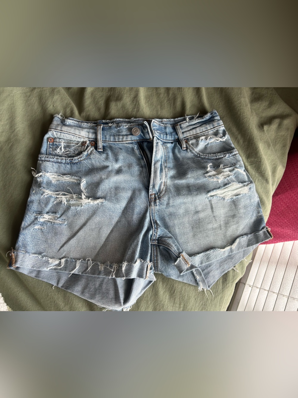 American Eagle Distressed Light Blue Denim Shorts